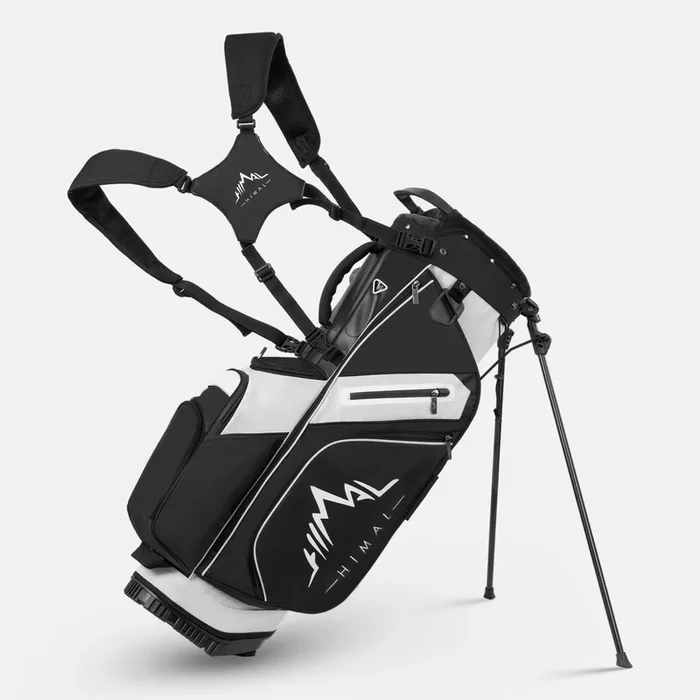 14-Way PU Leather Golf Stand Bag-Pure Black White