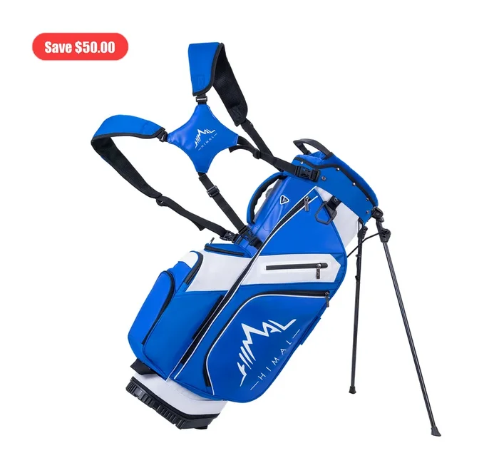 14-Way PU Leather Golf Stand Bag-Royal Blue-White