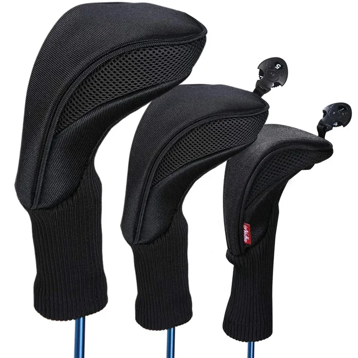 Black Golf Club Head Cover for Driver Fairway 3 Pcs Woods Headcovers