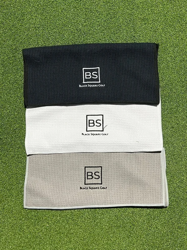 Black Square Golf Trifold Waffle Towel