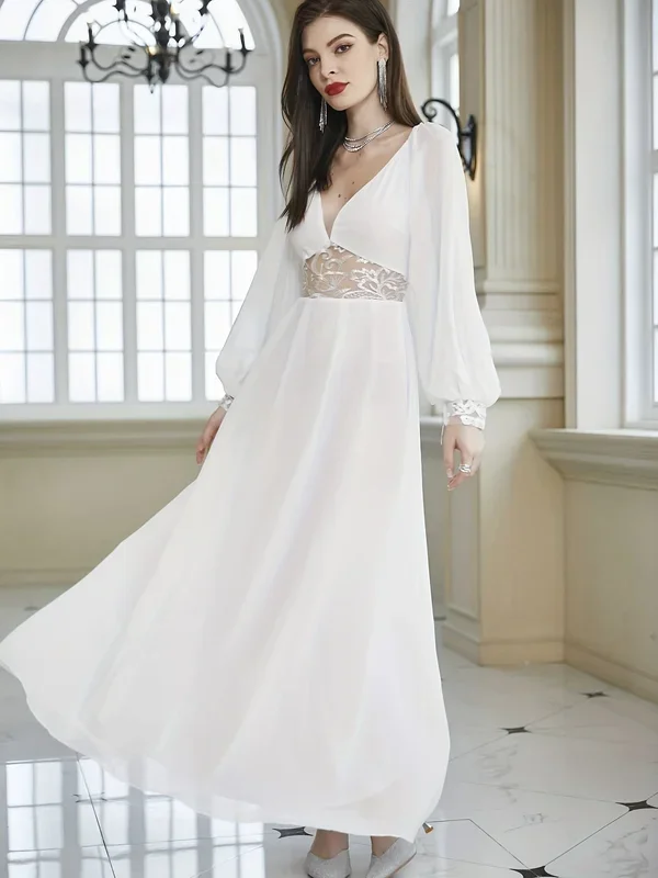 Contrast Lace V-neck Wedding Dress, Elegant Dress For Wedding Party, Women’s Clothing