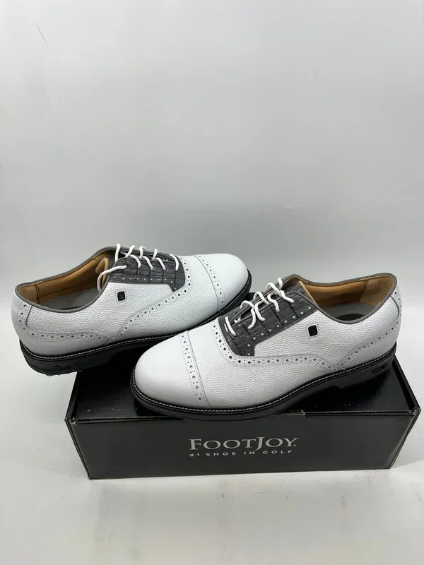 Footjoy Myjoys Premiere Series Tarlow Golf Shoes White Grey Gator 9.5 Medium