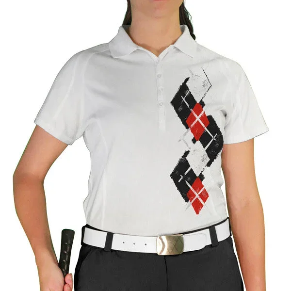 Golf Knickers: Ladies Argyle Paradise Golf Shirt – Black/Red/White