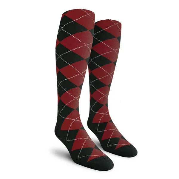 Golf Knickers: Ladies Over-The-Calf Argyle Socks – Black/Maroon