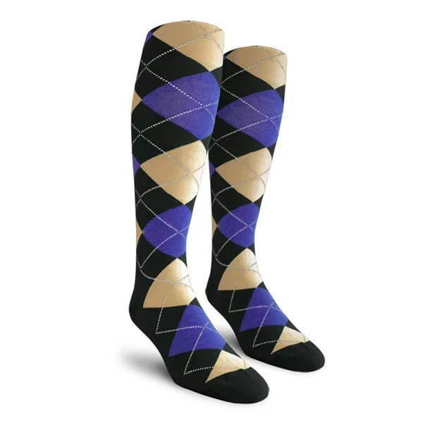 Golf Knickers: Ladies Over-The-Calf Argyle Socks – Black/Royal/Khaki