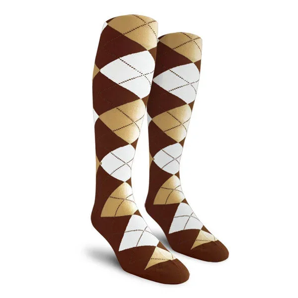 Golf Knickers: Ladies Over-The-Calf Argyle Socks – Brown/Khaki/White