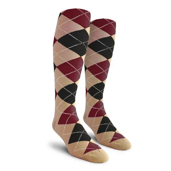Golf Knickers: Ladies Over-The-Calf Argyle Socks – Khaki/Black/Maroon
