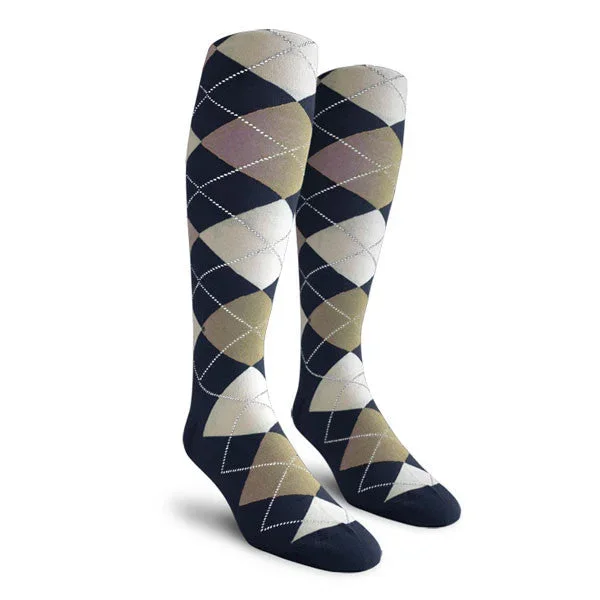 Golf Knickers: Ladies Over-The-Calf Argyle Socks – Navy/Taupe/White