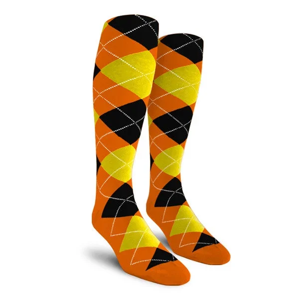 Golf Knickers: Ladies Over-The-Calf Argyle Socks – Orange/Yellow/Black