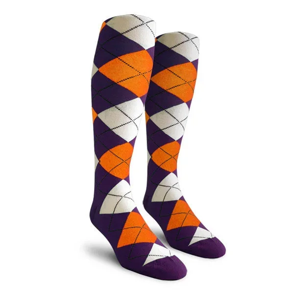 Golf Knickers: Ladies Over-The-Calf Argyle Socks – Purple/Orange/White