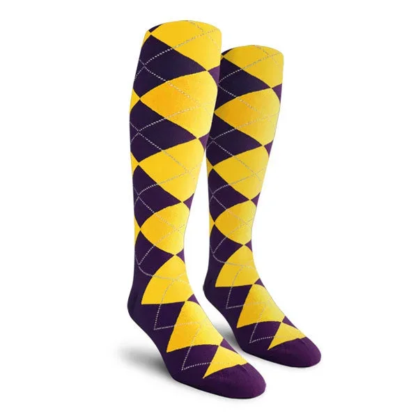 Golf Knickers: Ladies Over-The-Calf Argyle Socks – Purple/Yellow