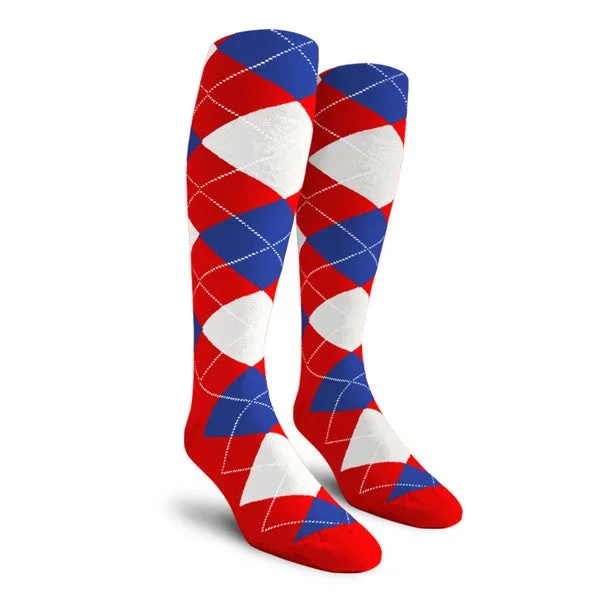 Golf Knickers: Ladies Over-The-Calf Argyle Socks – Red/White/Royal