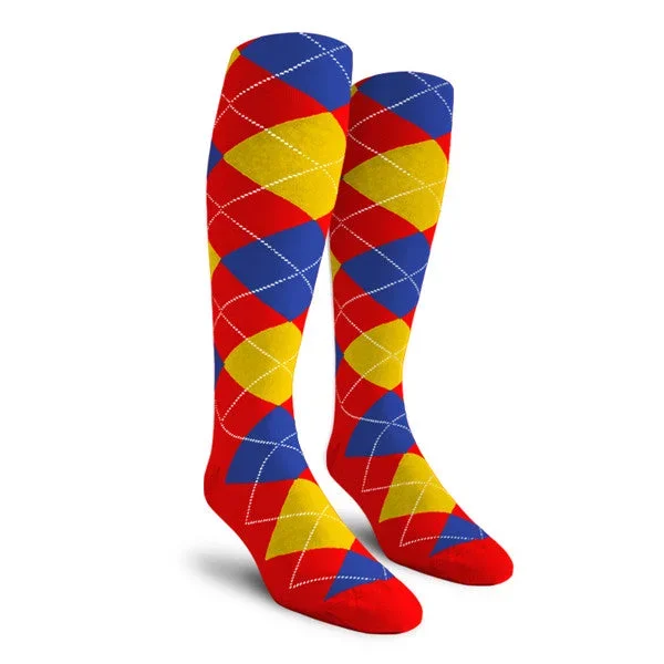 Golf Knickers: Ladies Over-The-Calf Argyle Socks – Red/Yellow/Royal