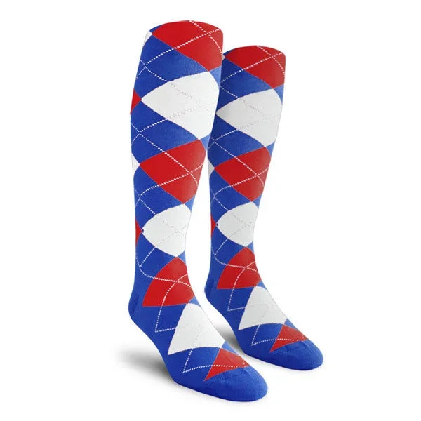 Golf Knickers: Ladies Over-The-Calf Argyle Socks – Royal/Red/White