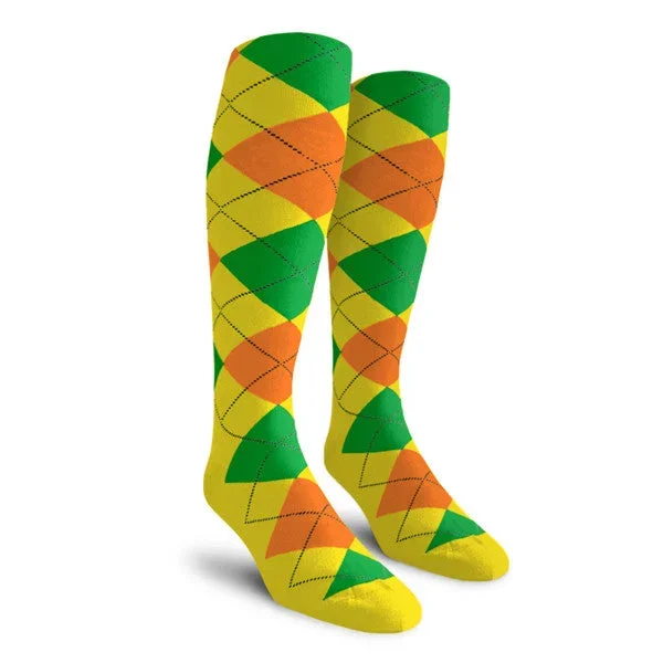 Golf Knickers: Ladies Over-The-Calf Argyle Socks – Yellow/Orange/Lime
