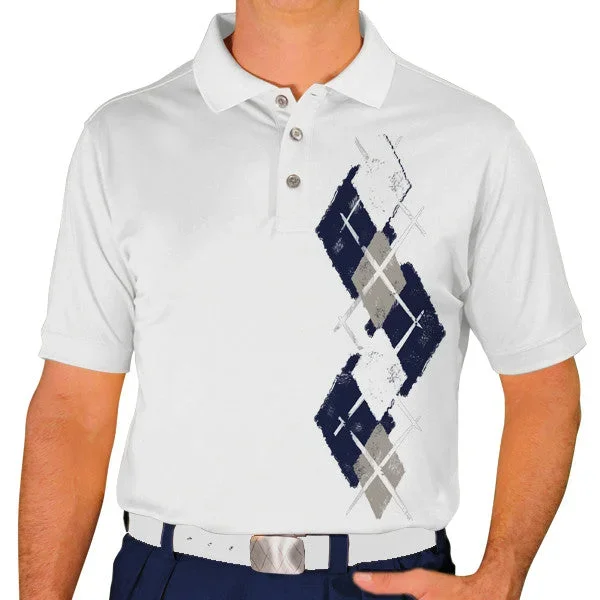 Golf Knickers: Men’s Argyle Paradise Golf Shirt – Navy/Taupe/White