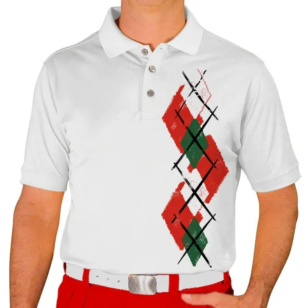 Golf Knickers: Men’s Argyle Paradise Golf Shirt – Red/Dark Green/White