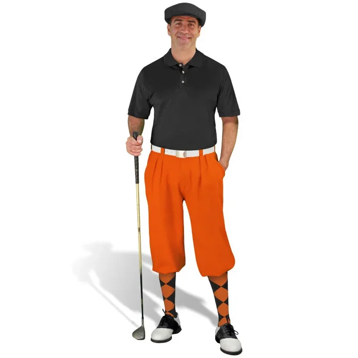 Golf Knickers: Men’s Classic Golf Outfit – Orange & Black