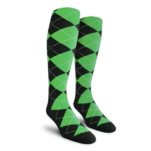 Golf Knickers: Men’s Over-The-Calf Argyle Socks – Black/Lime