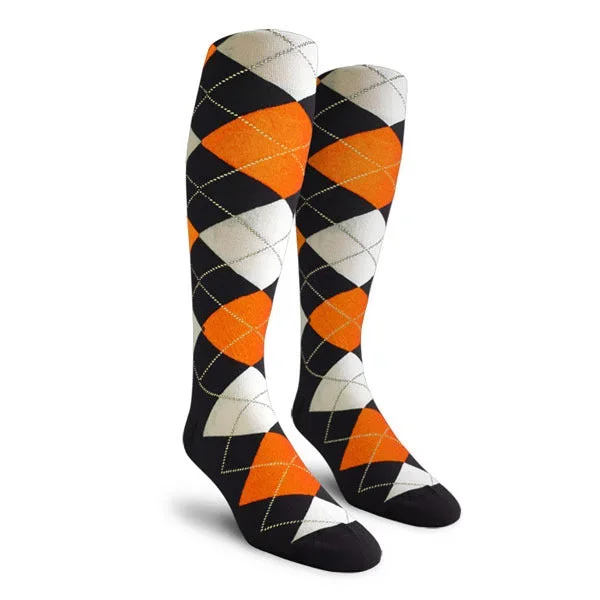 Golf Knickers: Men’s Over-The-Calf Argyle Socks – Black/Orange/White