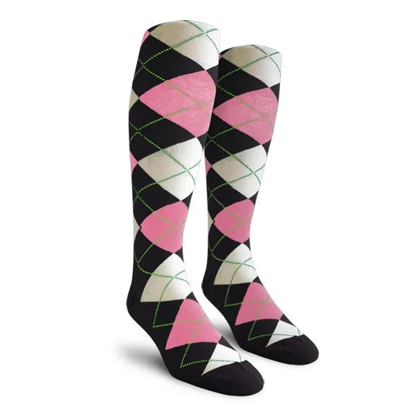 Golf Knickers: Men’s Over-The-Calf Argyle Socks – Black/Pink/White