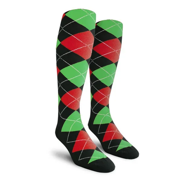 Golf Knickers: Men’s Over-The-Calf Argyle Socks – Black/Red/Lime