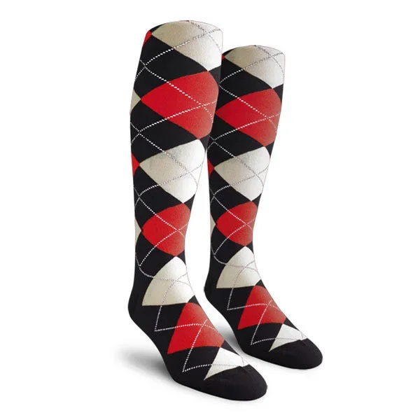 Golf Knickers: Men’s Over-The-Calf Argyle Socks – Black/Red/White