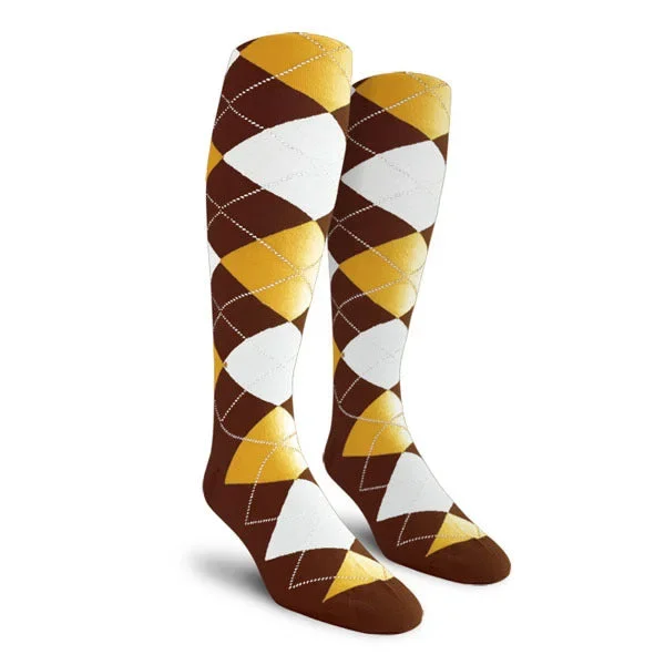 Golf Knickers: Men’s Over-The-Calf Argyle Socks – Brown/Gold/White