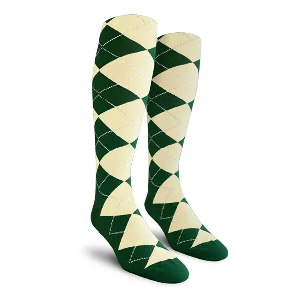 Golf Knickers: Men’s Over-The-Calf Argyle Socks – Dark Green/Natural