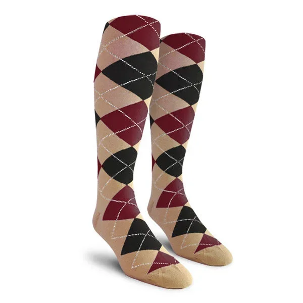 Golf Knickers: Men’s Over-The-Calf Argyle Socks – Khaki/Black/Maroon