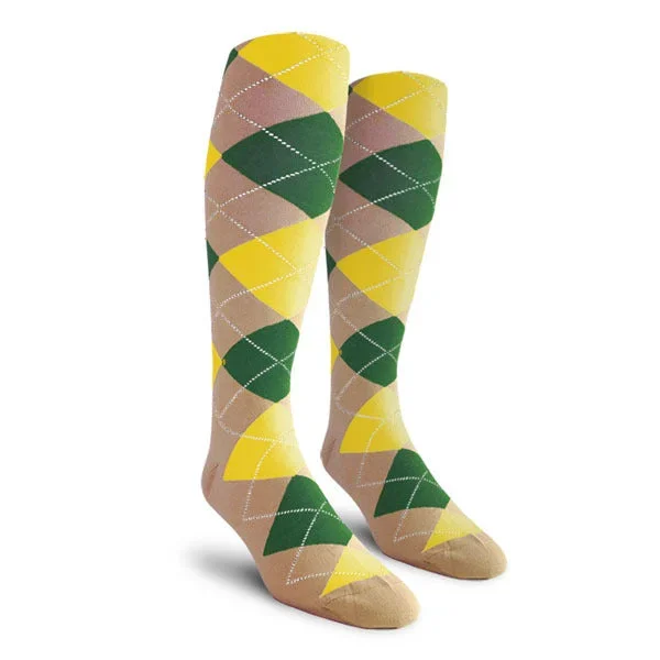 Golf Knickers: Men’s Over-The-Calf Argyle Socks – Khaki/Dark Green/Yellow