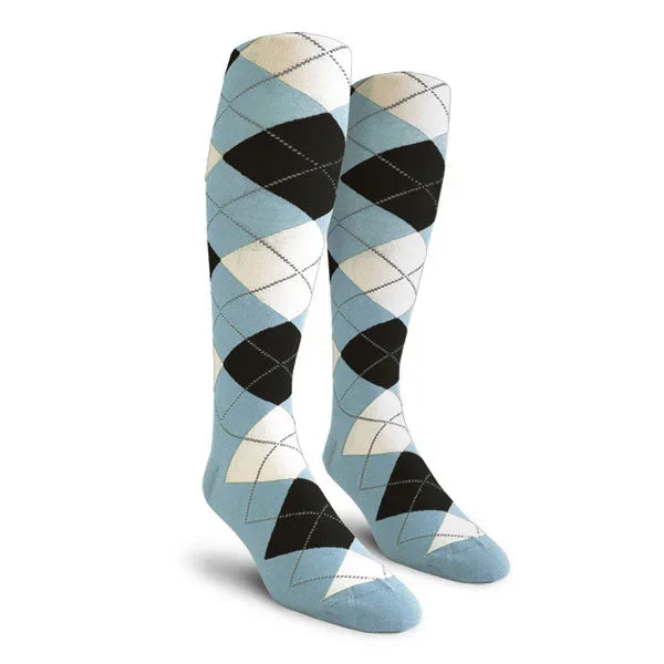Golf Knickers: Men’s Over-The-Calf Argyle Socks – Light Blue/Black/White