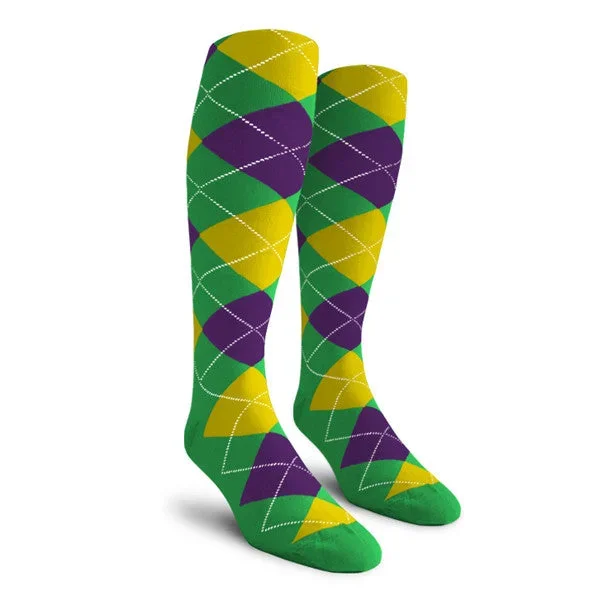Golf Knickers: Men’s Over-The-Calf Argyle Socks – Lime/Purple/Yellow