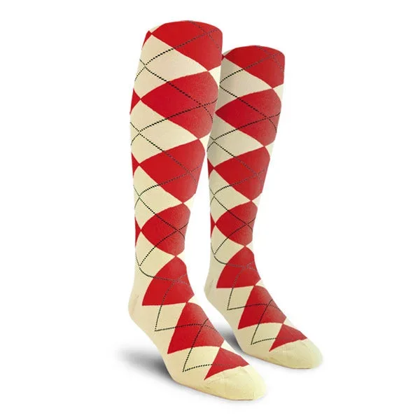 Golf Knickers: Men’s Over-The-Calf Argyle Socks – Natural/Red