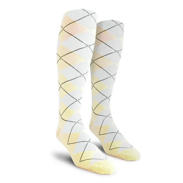 Golf Knickers: Men’s Over-The-Calf Argyle Socks – Natural/White