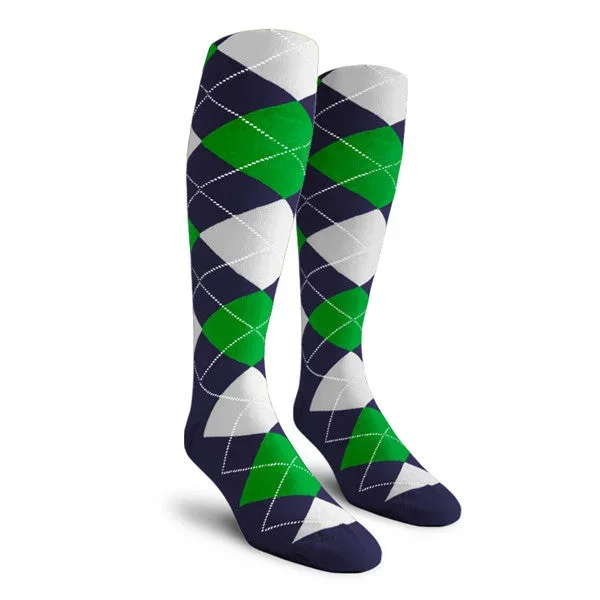 Golf Knickers: Men’s Over-The-Calf Argyle Socks – Navy/Lime/White