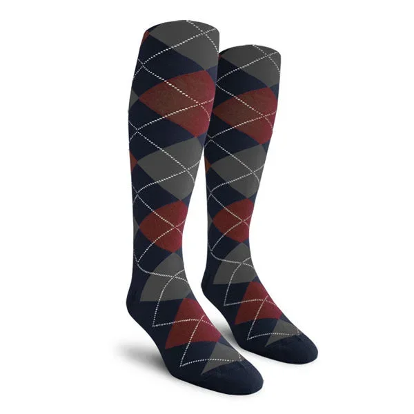 Golf Knickers: Men’s Over-The-Calf Argyle Socks – Navy/Maroon/Charcoal