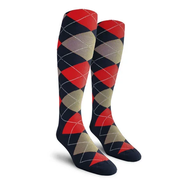 Golf Knickers: Men’s Over-The-Calf Argyle Socks – Navy/Taupe/Red