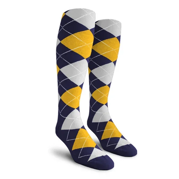 Golf Knickers: Men’s Over-The-Calf Argyle Socks – Navy/White/Gold