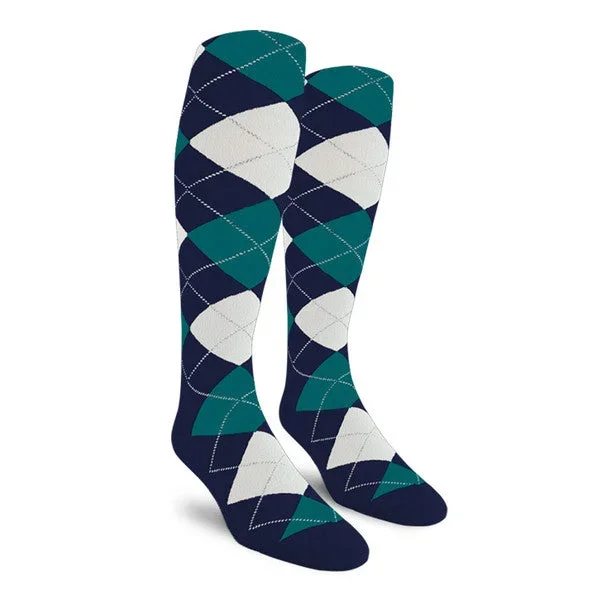 Golf Knickers: Men’s Over-The-Calf Argyle Socks – Navy/White/Teal