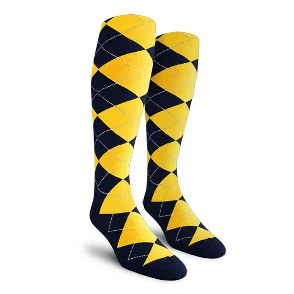 Golf Knickers: Men’s Over-The-Calf Argyle Socks – Navy/Yellow