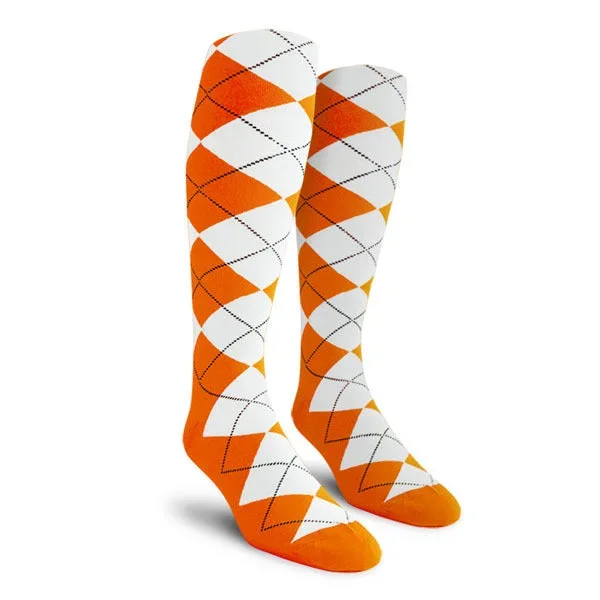 Golf Knickers: Men’s Over-The-Calf Argyle Socks – Orange/White