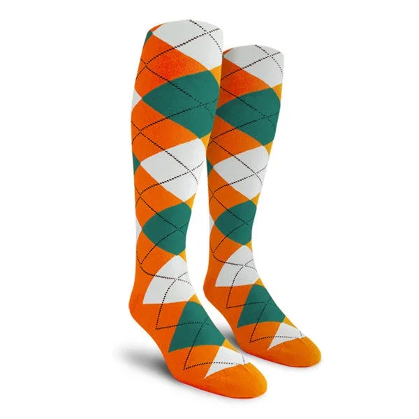 Golf Knickers: Men’s Over-The-Calf Argyle Socks – Orange/White/Teal