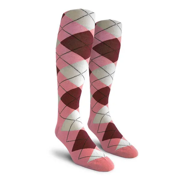 Golf Knickers: Men’s Over-The-Calf Argyle Socks – Pink/Maroon/White