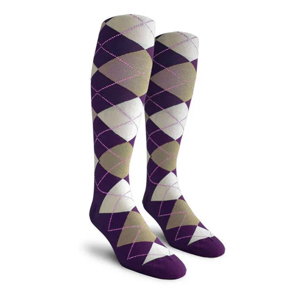 Golf Knickers: Men’s Over-The-Calf Argyle Socks – Purple/Taupe/White