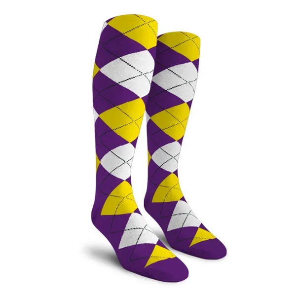 Golf Knickers: Men’s Over-The-Calf Argyle Socks – Purple/Yellow/White