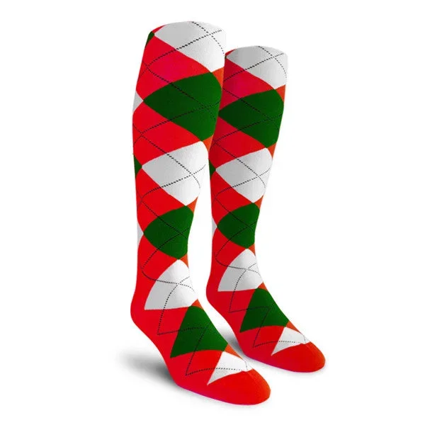Golf Knickers: Men’s Over-The-Calf Argyle Socks – Red/Dark Green/White