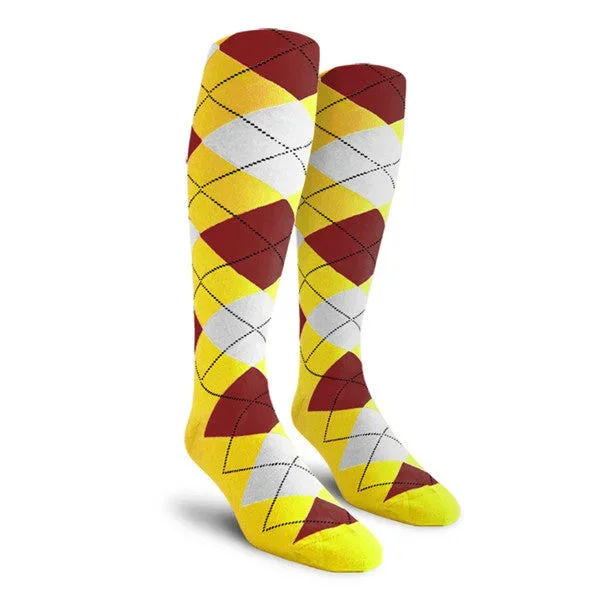 Golf Knickers: Men’s Over-The-Calf Argyle Socks – Yellow/Maroon/White