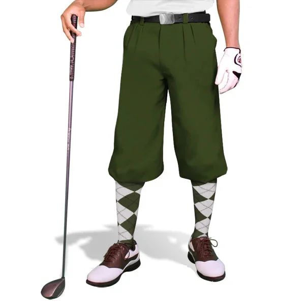 Golf Knickers: Mens ‘Par 4’ Cotton/Ramie Golf Knickers – Olive