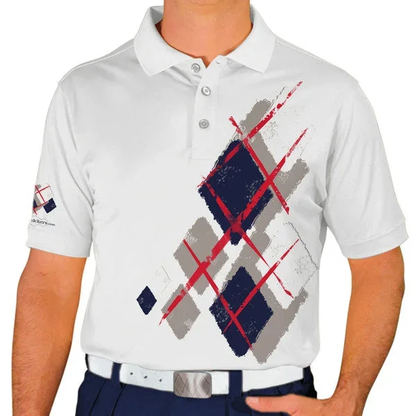 Golf Knickers: Mens Argyle Utopia Golf Shirt – H: Taupe/Navy/White